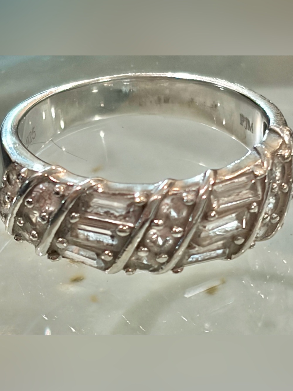 Vintage PJM 925 Sterling Silver Wide Cluster Statement Band Ring size 7